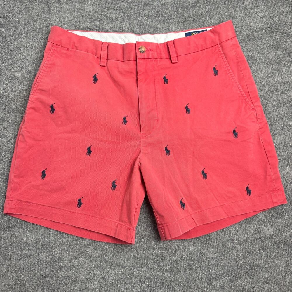 Polo Ralph Lauren Mens Red All Over Pony Embroidered Stretch Classic Fit 32